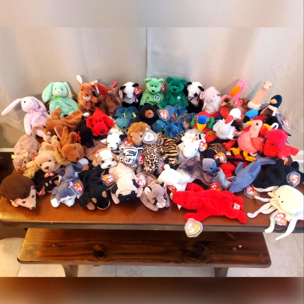 50 TY Beanie Babies (most with tags in protectors)